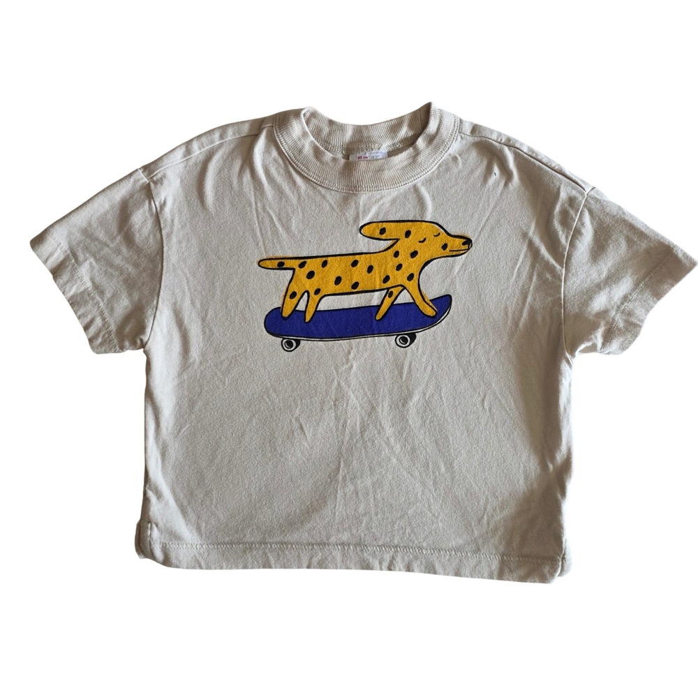 Hanna Andersson Kids 2T Beige Skateboard Dog Graphic Tee Shirt 83502